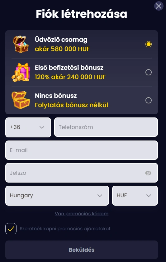 SlotsGem Casino Registration form